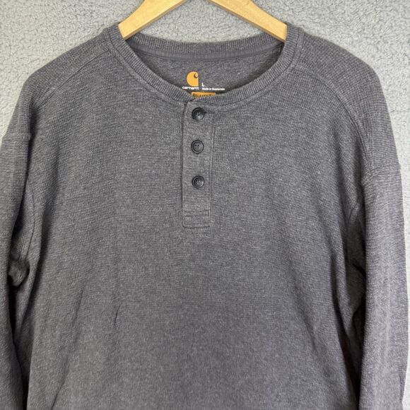 Carhartt Shirt Mens L Gray Henley Thermal Long Sleeve Workwear Button - Picture 2 of 8